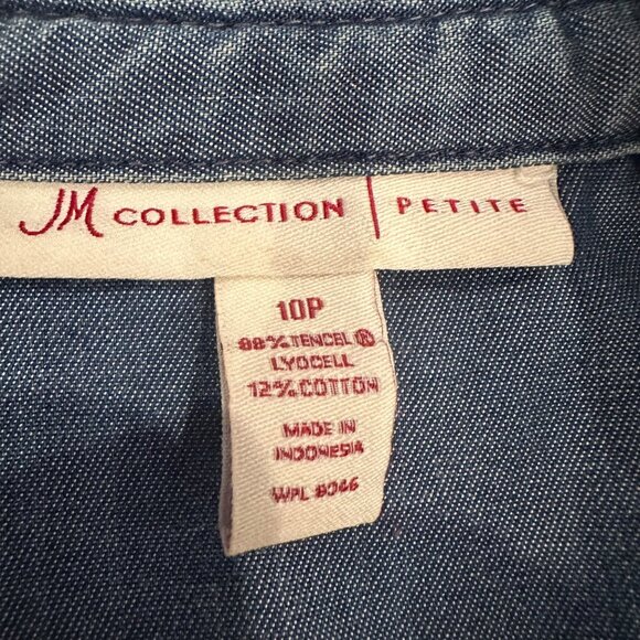 JM COLLECTION WOMENS LONG SLEEVE BUTTON DENIM SHIRT 10 PETITE - Picture 7 of 8